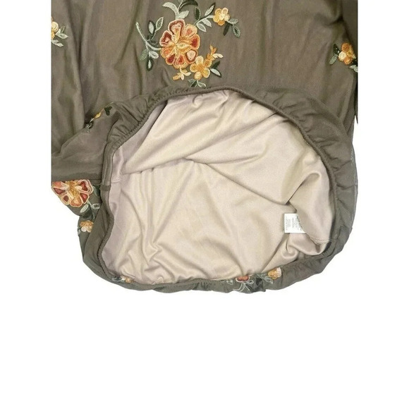 Anthropologie Fig & Flower Sz M Mesh Top Olive Brown Embroidered Floral Boho - Picture 5 of 12